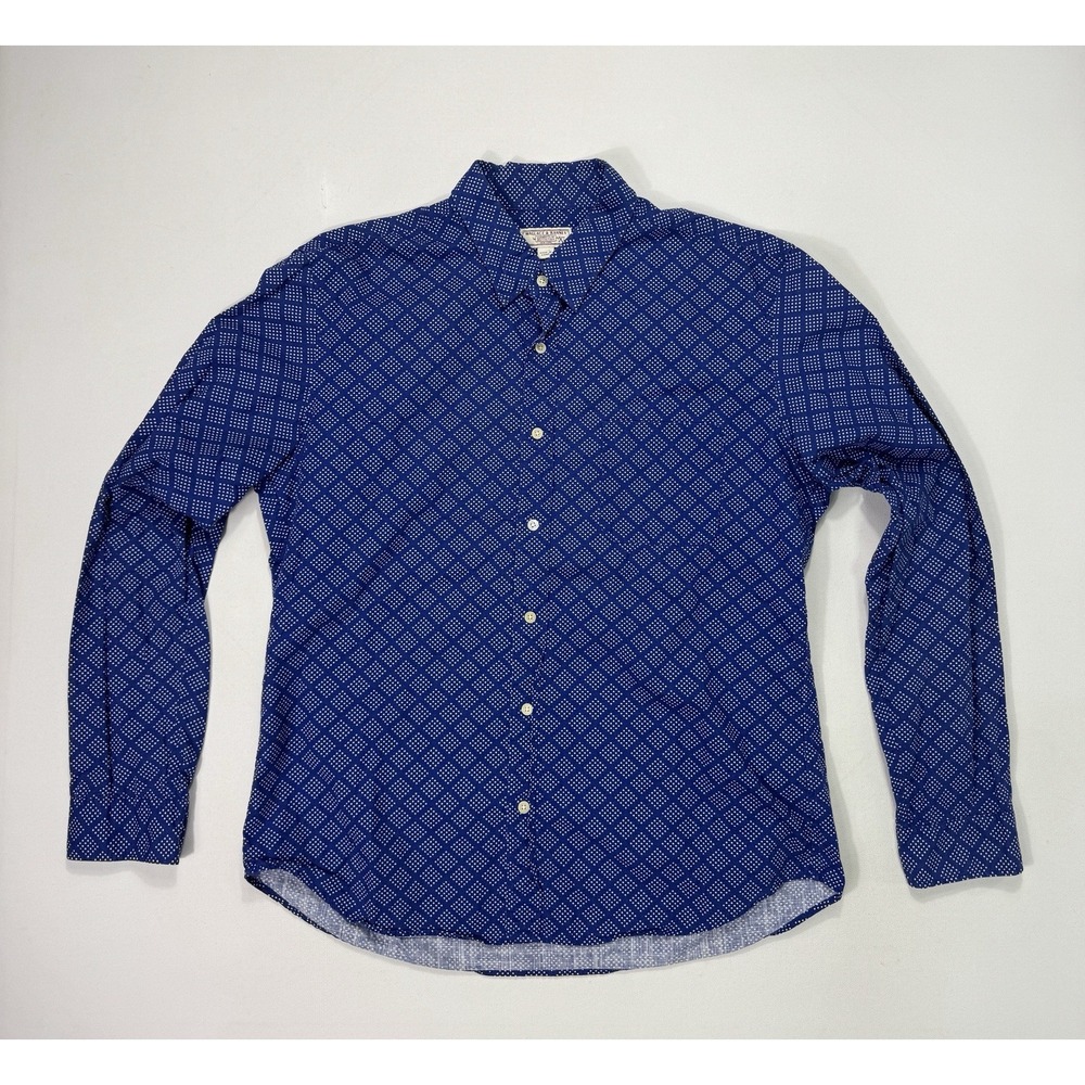 Wallace & Barnes Mens XL Blue White Dotted Button Up Pockets J.Crew Shirt Cotton